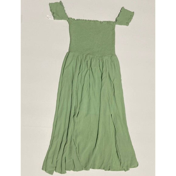 Love Tree Green Slit Front Short Sleeve Smocked Dress Women's Large Boho Peasant - Picture 3 of 11